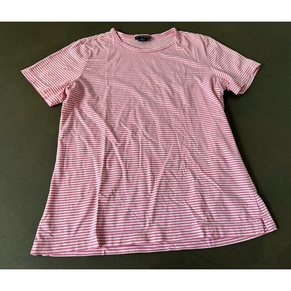 Lands End Direct Merchant Womens Pink White Striped Shirt S 68 Regular Cotton